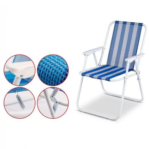 Chaise Pliante de Camping et Plage – Chaise Portable Confortable avec Accoudoirs – Structure Métallique Solide – Idéale pour Camping, Jardin, Terrasse et Plage