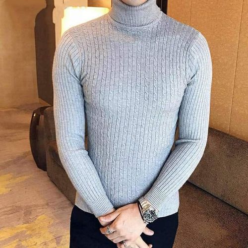 Cachemire pull hommes nouvelle mode col roulé mince gris