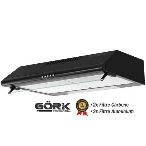 Hotte noir avec visière et éclairage LED- Deux motteurs - 60 cm - Filtres à charbon