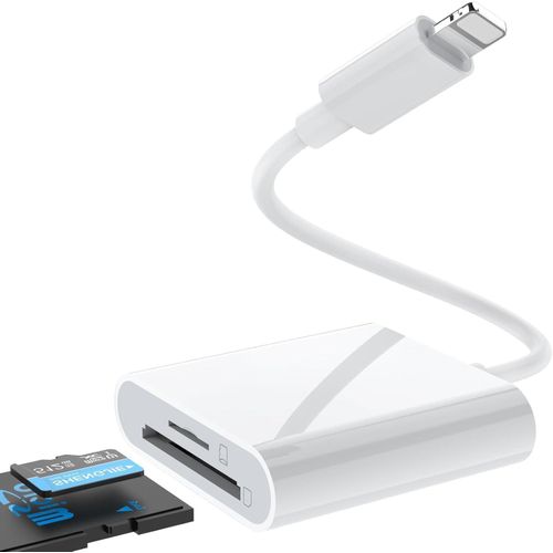 Lecteur de Cartes SD/TF pour iPhone et iPad - Adaptateur Lightning vers Cartes Mémoire Compatible iPhone 14/13/12/11/X/XS/XR/8/7