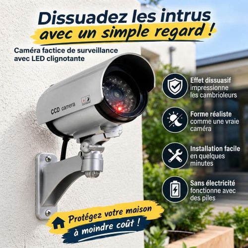 Caméra de Surveillance Factice avec LED Rouge – Dummy CCTV Réaliste et Étanche pour Intérieur et Extérieur, Caméra Décorative Type Dôme avec Lumière Clignotante et Sticker d’Avertissement de Sécurité