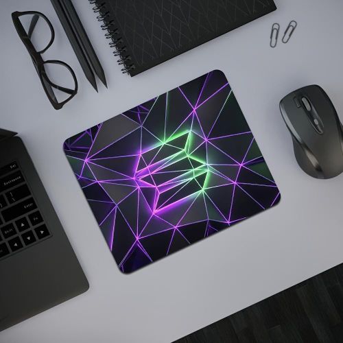 Tapis de souris carré en caoutchouc tridimensionnel à grille néon violet-vert, bord sans verrouillage, tapis antidérapant en caoutchouc, plusieurs spécifications, polyvalent pour bureaux de bureau, d'étude et de jeu, convient aux étudiants et aux profes