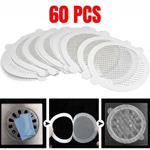 Lot de 60 autocollants en fibre de verre pour filtre d'évier de cuisine, protection contre le blocage de la salle de bain