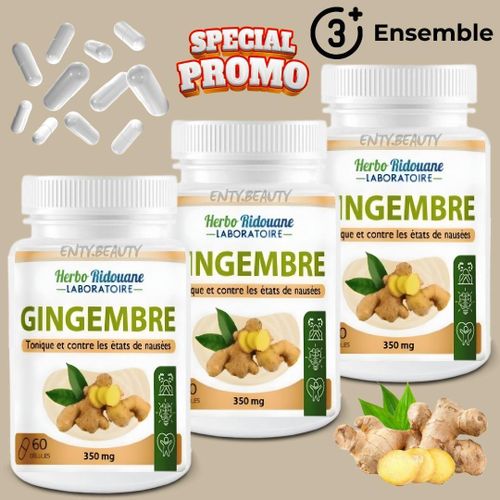 حزمة ثلاثية 3 زجاجات مكمل غذائي عشبي كبسولات الزنجبيل، مستخلص الزنجبيل منشط ومضاد للغثيان 180 كبسولة 300 مجم.
