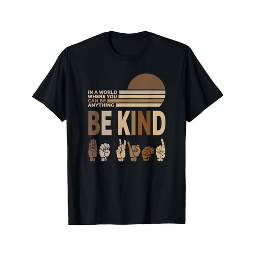 T-shirt graphique Be Kind pour homme avec des messages réconfortants et divers gestes de la main - Fabriqué à partir d'un tissu tricoté léger, disponible dans une variété de couleurs (beige, marron, blanc)