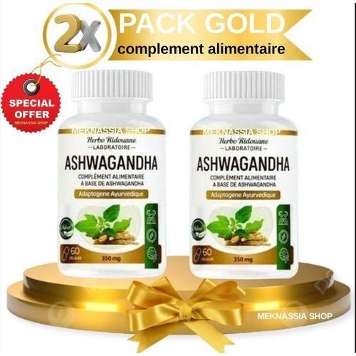Pack Gold 2 Bouteilles - Améliorer la concentration compléments nutritionnels complément santé extrait de racine d'Ashwa Gandha en capsules, Réduit la fatigue physique et intellectuelle Soutien immunitaire - Anti-stress naturel - désir sexuelle.