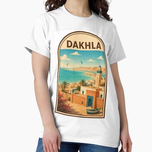 Affiche de voyage vintage Dakhla Maroc – Illustration du désert côtier T-shirt premium