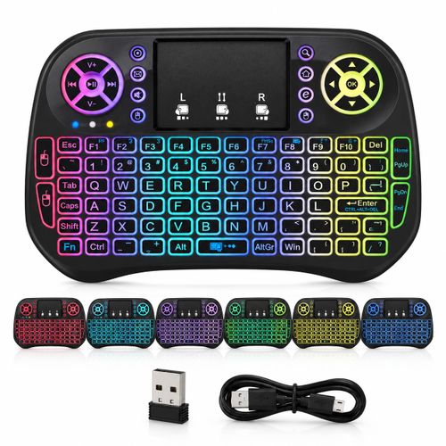 Mini Clavier Sans Fil Rétroéclairé i10 Dual Mode (BT + 2.4GHz) avec Touchpad - Pour Smart TV, PC et Android Box
