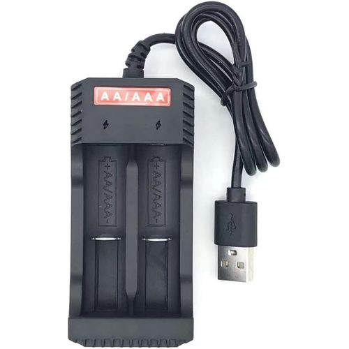 Chargeur USB double-slot pour batteries AA/AAA 1.2V NiMH/NiCd avec indicateur de charge