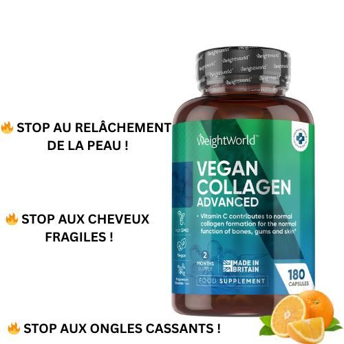 VEGAN COLLAGÈNE ADVANCED La solution beauté naturelle pour une peau ferme, des cheveux forts et des ongles résistants- 180 capsules