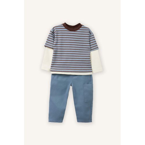 طقم بيبي أولاد تيشيرت برقبة مستديرة و سروال - قطعتين