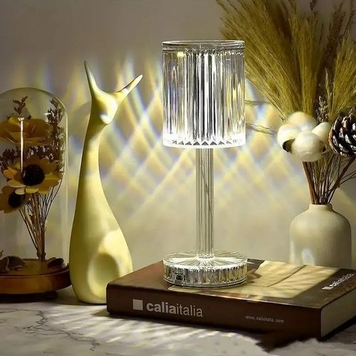 Lampe de table décorative en cristal avec trois modes d'éclairage LED pour ambiance moderne