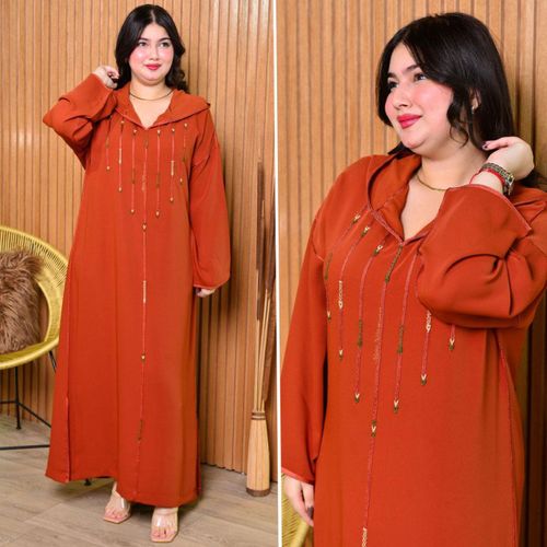 Djellaba Femme Élégante en Crêpe de Soie Finition Artisanale Haut de Gamme Ref 34 - Orange