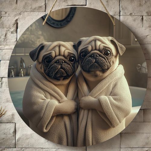 Plaque Décorative Ronde en Bois à Thème Bouledogue, Imprimé Plat 2D, Convient pour Bar, Cuisine, Café, Maison, Salon, Bureau, Fête, Cadeau de Vacances, Dimensions 20.32x20.32cm