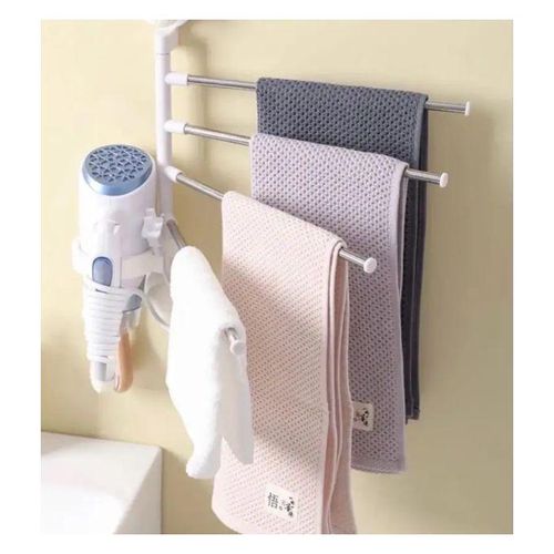 Porte-Serviettes Mural Pliable de Salle de BainSupport de Serviette tagre et CrochetsPorte-Serviettes Pivotant Mural Rotatives Sche-Serviettes