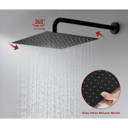 رأس دش مطري مربع أسود مطفي مدمج للحمام