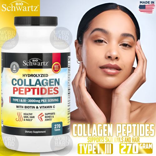 collagen Peptides hydrolysé Avec Biotine et Vitamine C Support Peau Cheveux, 270 Tablets