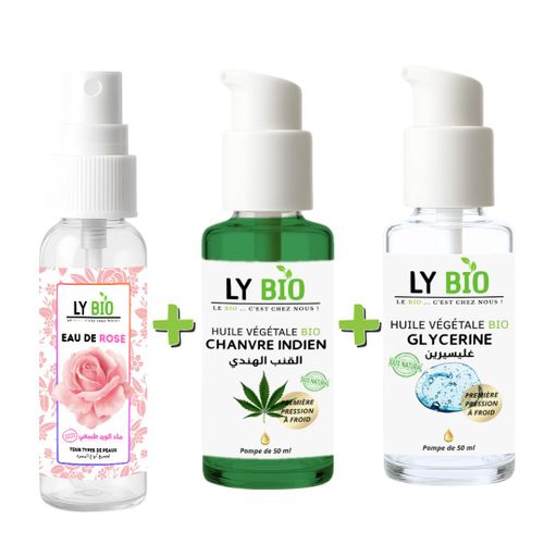 LYBIO مجموعة ماء ورد 100مل + زيت مرطب ومغذي 50مل - مضخة + زيت الجليسرين 50مل - مضخة