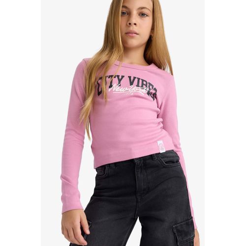 T-shirt slim manches longues imprimé à col rond pour fille