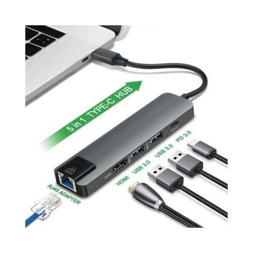 5 in 1 USB Type C Hub Hdmi 4K USB C Hub to Gigabit Ethernet Rj45 Lan Adapter for Macbook Pro