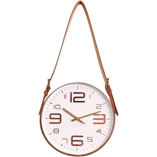 Horloge Murale Design Suspendue avec Lanière en Cuir – Silencieuse et Élégante