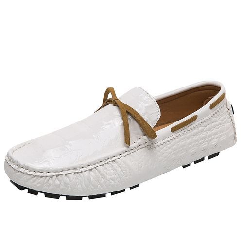 Big Size Men's Driving Leather Loafers Shoes-White