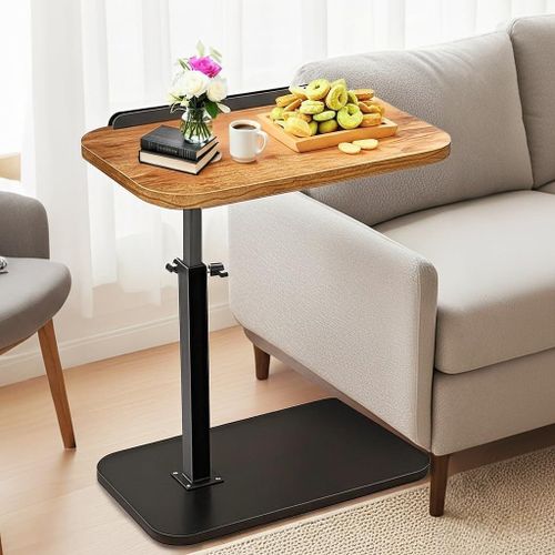 Table d'appoint en C réglable en hauteur avec fente pour téléphone – Plateau rotatif pour canapé et lit