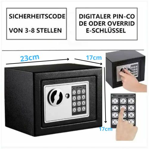 Coffre Fort à Serrure 2in1 Électronique Avec Code PIN et 2 Clés, Fixations Murales et au sol 17×23×17cm