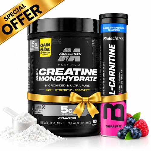Pack Musculation & Force - Platinum 100% Creatine 400g + L-Carnitine 20 Tabs Blueberry Raspberry