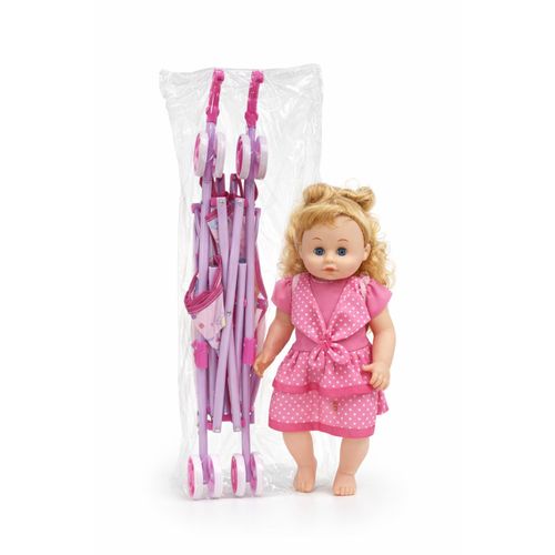 Poupée avec Poussette Pliable pour Enfant – Rose