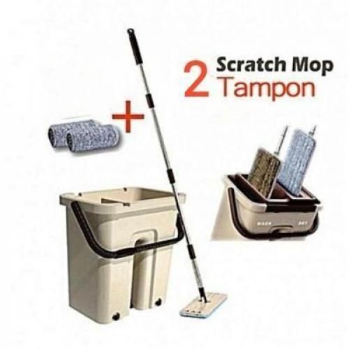 Balai autonettoyant microfibres avec seau + 2 Serpillères ou Mops (Scratch