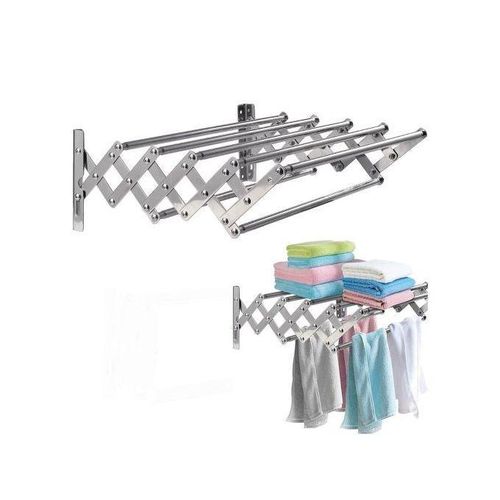 مجفف ملابس جداري قابل للطي، منشر ملابس، حامل مناشف مع 5 قضبان من الألمنيوم