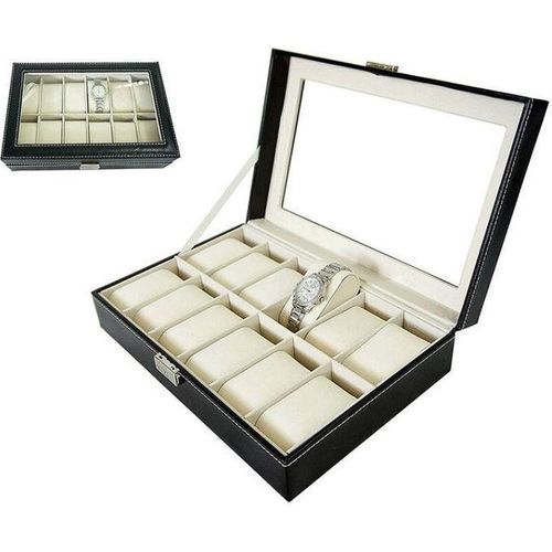 Boîte à montre, boîtier rangement bijoux 12 montres, coffre pour montres