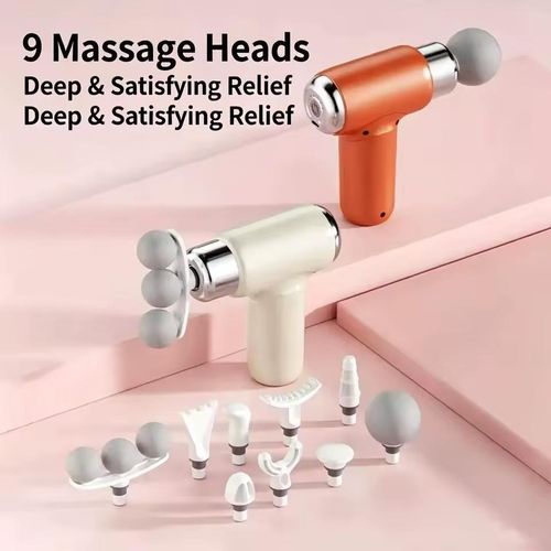 Mini Pistolet de Massage Musculaire Portable, 6 Vitesses, 9 Têtes de Massage, Recharge USB-C