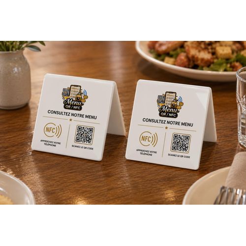 Menu Digital QR / NFC – Pack 20 Plaques de Table chevalets Utilisation À Vie
