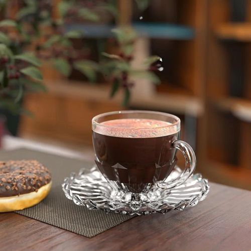 Set de 6 tasses en verre avec soucoupes Capacit 110 ml Design lgant