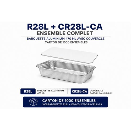 Barquette Aluminium 470 ml Avec Couvercle Carton/Aluminium – Carton de 1000 Ensembles