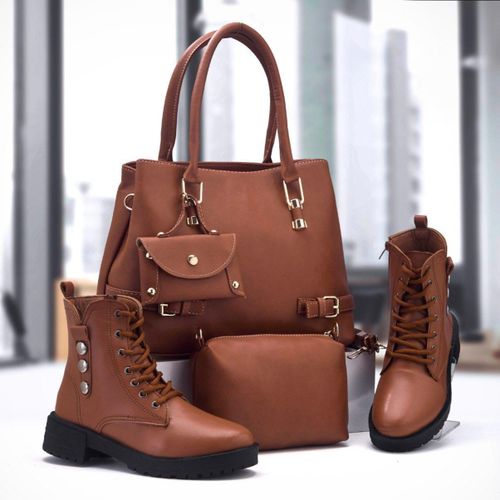 Ensemble sac & bottines 4 pièces – look coordonné, chic et polyvalent - Marron