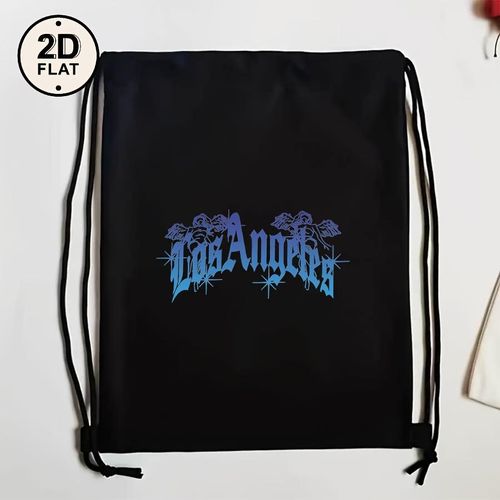 Sac à cordon noir avec imprimé "Los Angeles", en tissu doux, pochette de rangement portable idéale pour les vacances, le fitness, le shopping, le sport et le yoga, un cadeau parfait pour les amis au printemps et en été