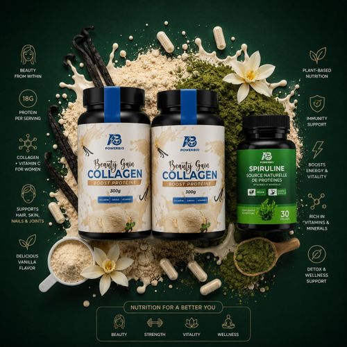Pack Feminin Complet 2Collagene Proteine300gr et spiruline pour une prise de poids saine