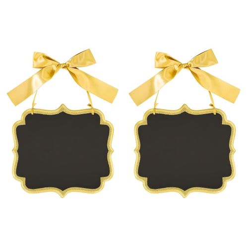 Tableau Noir - Ardoise avec Bordure Dorée Scintillante - Décoration et Signalisation - Noir et Doré 25cm - Lot de 2