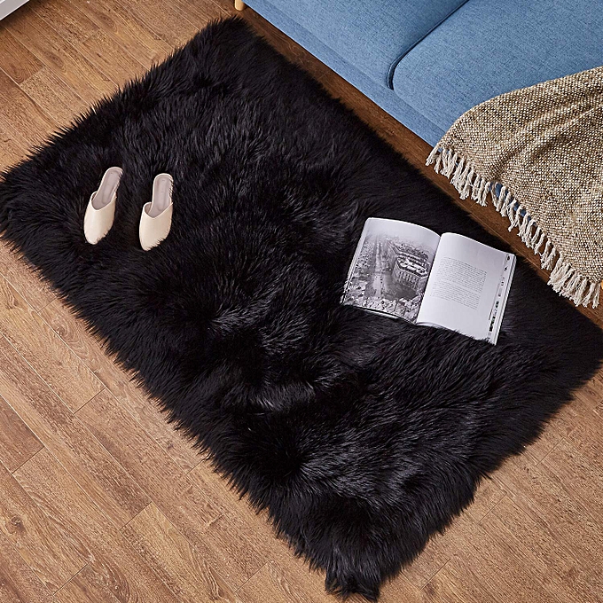 G n rique Tapis Fourrure  120x60 Noir  prix pas cher 