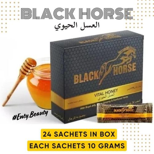 BIack Horse VITA-Honey - Miel Bio Original Royal Miel pour Homme / Force Max, Naturel Miel 100% excellent efficacite Force Durete Activite - Grand pack de 24 sachets