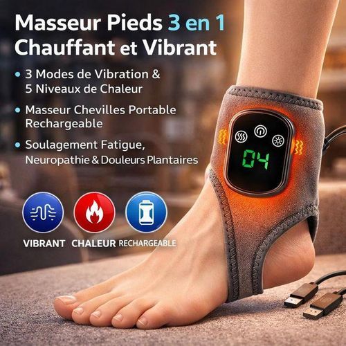 Masseur Pieds 3 en 1 Chauffant et Vibrant 3 Modes de Vibration 5 Niveaux de Chaleur Masseur Chevilles Portable Rechargeable Soulagement Fatigue Neuropathie Douleurs Plantaires Gris