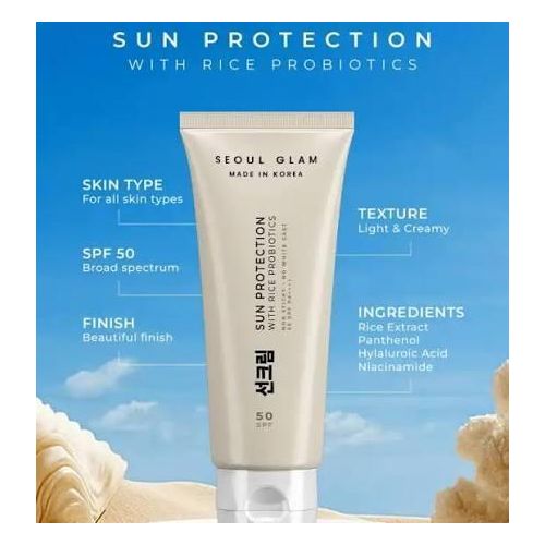 Écran Solaire de protection contre les UVA & les UVB, aux Probiotiques de Riz fermenté, acide hyaluronique et Niacinamide SPF50+ PA++++ Crème Légère transparente sans Traces Blanches & Non Collante 50 g (Fabriquée en Corée)