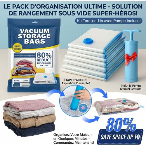 Lot de 12 Sacs de Rangement Sous Vide avec Pompe Incluse – 4 Tailles Réutilisables, Housses Compression pour Vêtements, Couettes et Voyage
