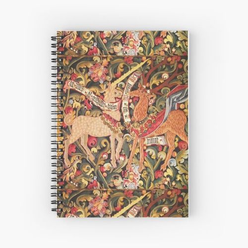 UNICORN;DRAGON,LION,STAG AND OTHER ANIMALS Floral Medieval Tapestry Spiral Notebook Bloc note