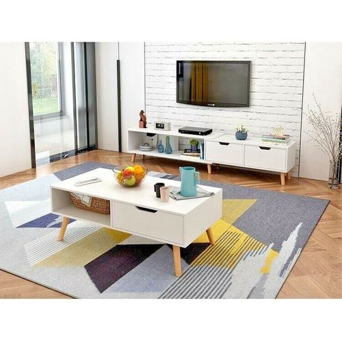 meuble TV Stand Entertainment Unit Cabinet Storage Drawer and Coffee Table