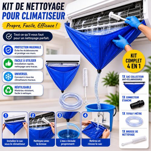 Kit de Nettoyage Climatiseur 4 Pièces – Sac de Lavage, Tuyau 1m, Connecteur et Brosse pour Climatisation Split, Entretien Facile et Propre