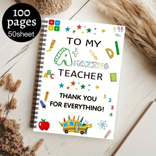 1 Carnet Spirale A5 Gratitude pour Enseignants - 100 Pages de Papier Résistant, Design Éducatif Coloré & Illustrations d'École, Cadeau Idéal pour Éducateurs, Collègues, Amis, Planificateur Scolaire, Cadeau de Reconnaissance pour Professeurs